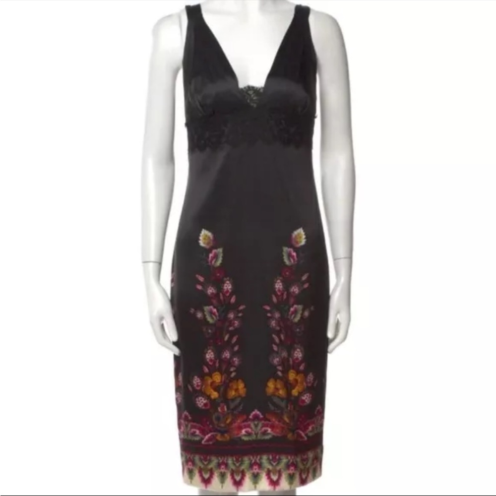 ROBERTO CAVALLI Black Floral Lace Silk Dress 42/6